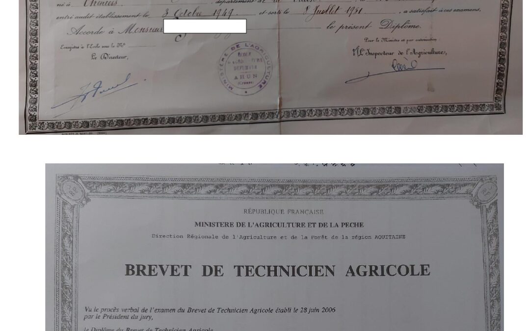 Recherche copies de diplômes obtenus à Ahun